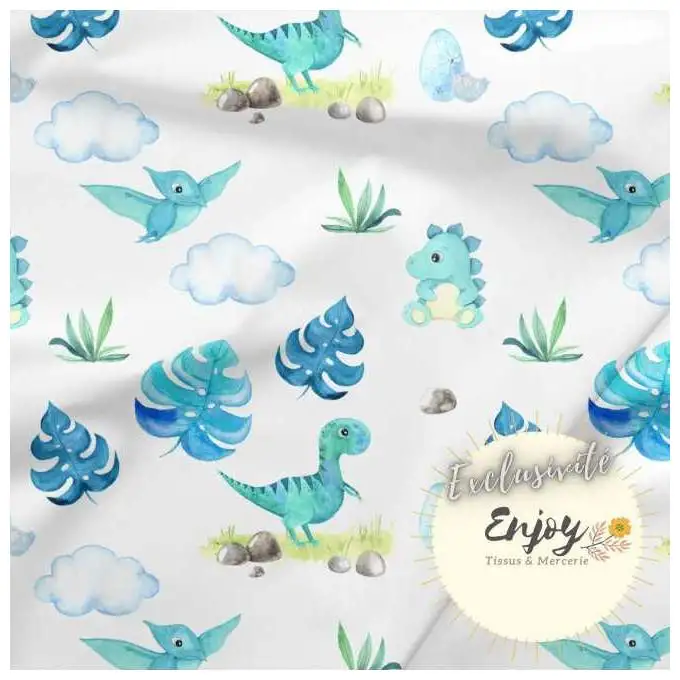 Tessuto Jersey Animali Dinosauro Blu venduto al metro