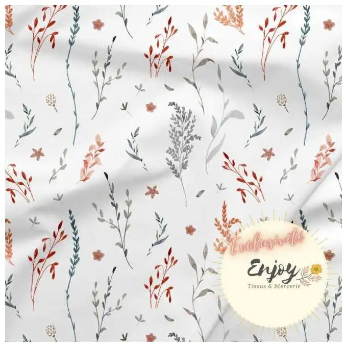 Tessuto Jersey Natura Fogliame Beige venduto al metro