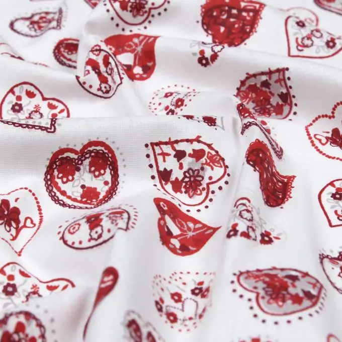 Tessuto cretonne rivestito stampato cuore patchwork écru