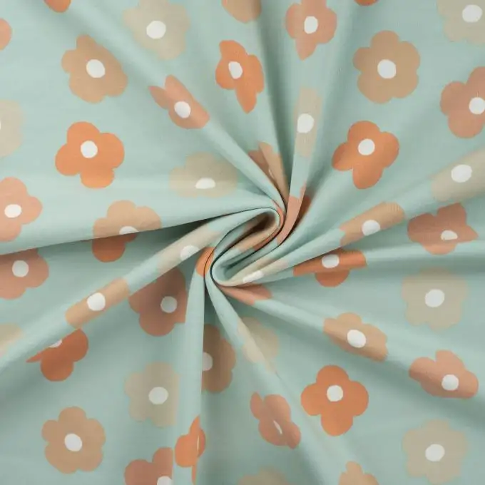 Tessuto french terry stampato fiore grande naïf multicolore blu