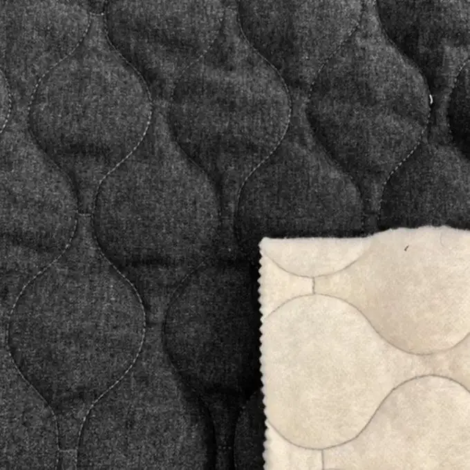 Tessuto trapuntato a onde una faccia denim nero