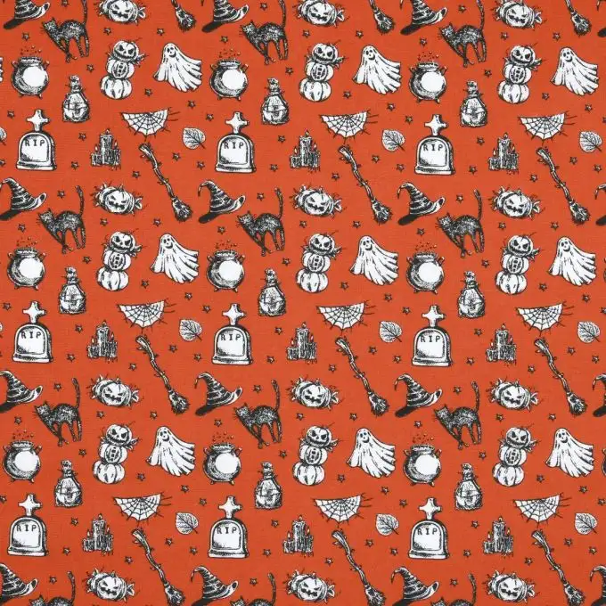 Tessuto di cotone 52 fili stampato orrore arancione