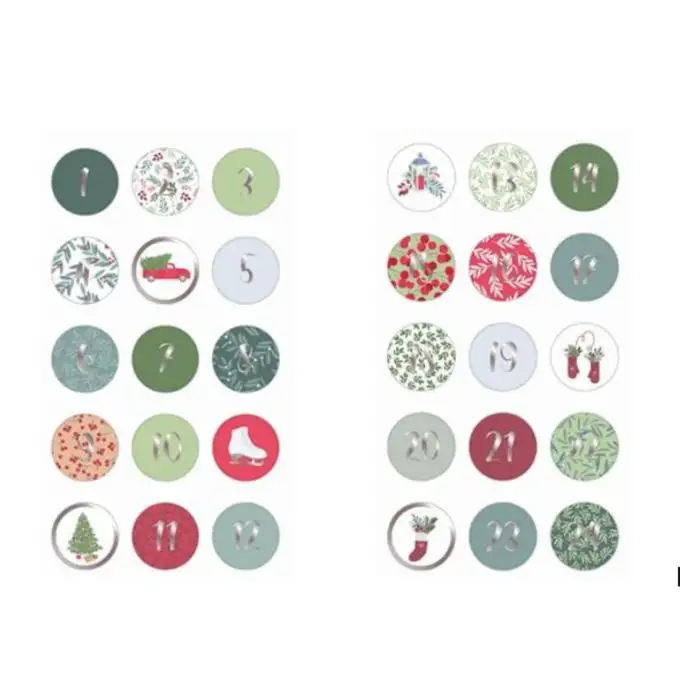Adesivi rotondi calendario dell'avvento effetto foil argento x24