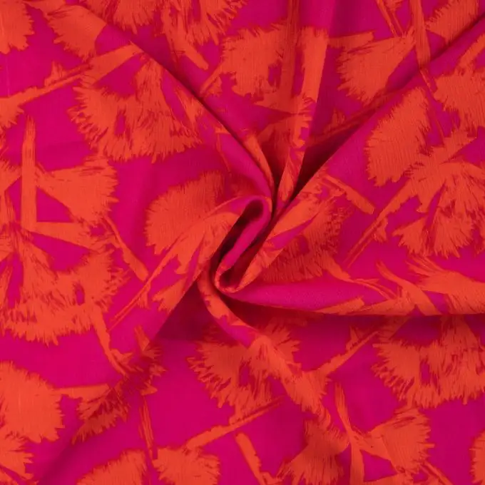 Tessuto crepe viscosa stampato floreale bicolore rosa