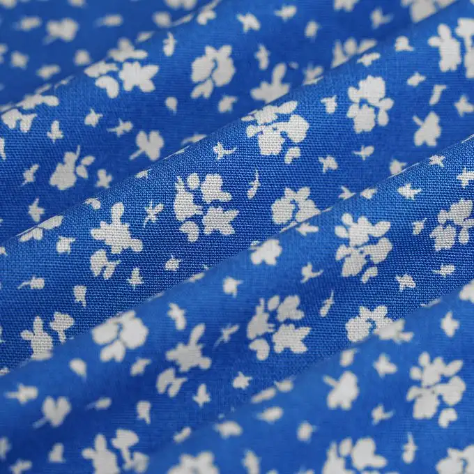 Tessuto popeline viscosa pesante bouquet blu ecru