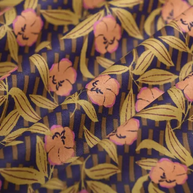 Tessuto cretonne rivestito Neiva blu cammello