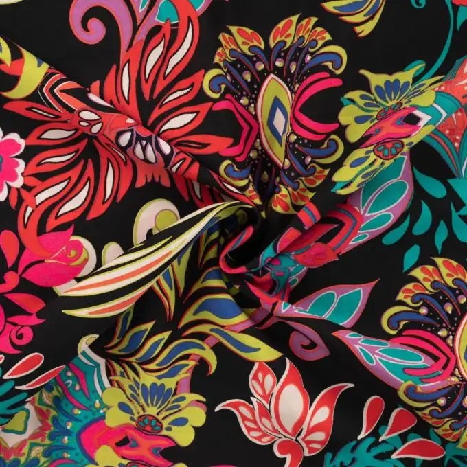 Tessuto voile cotone stampato cachemire magenta