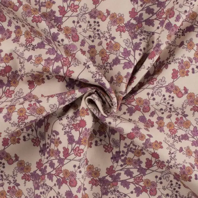 Tessuto twill cotone foglia Giappone viola