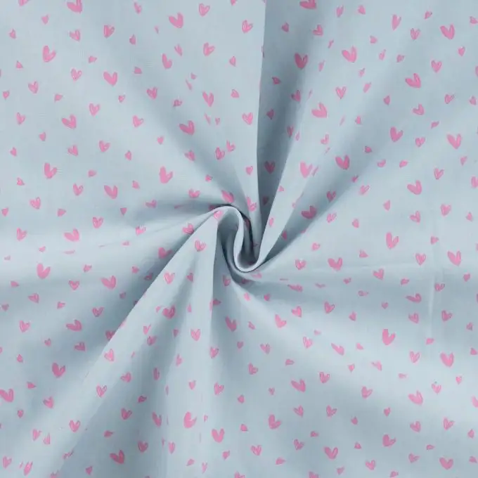 Tessuto popeline di cotone stampato piccolo cuore blu