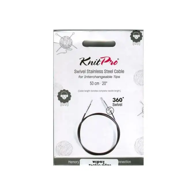 Cavo girevole a 360° in acciaio inossidabile rivestito in nylon nero 50 cm - Knit Pro