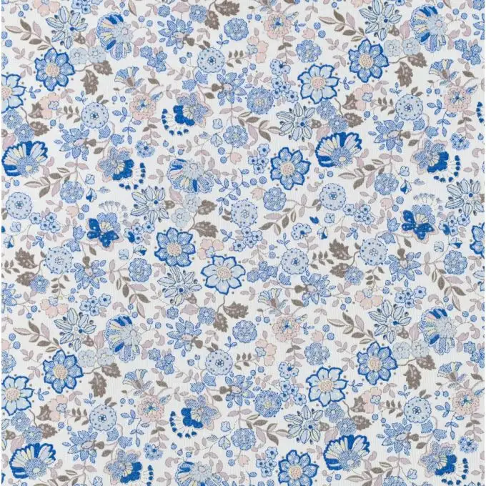 Tessuto voile di cotone fiore indiano blu