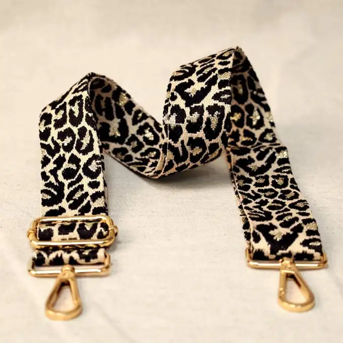 Borsa a tracolla in pelle leopardata con filo dorato 40 x 140 cm