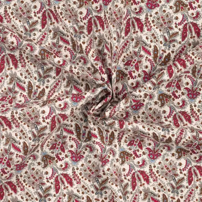 Tessuto popeline cotone stampato paisley rosso