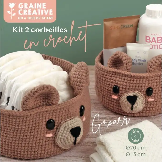 Kit fai da te uncinetto - 2 ceste a forma di orso