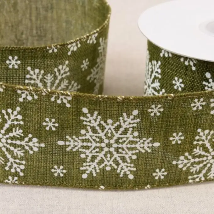 Nastro di Natale fiocchi effetto juta verde 63 mm