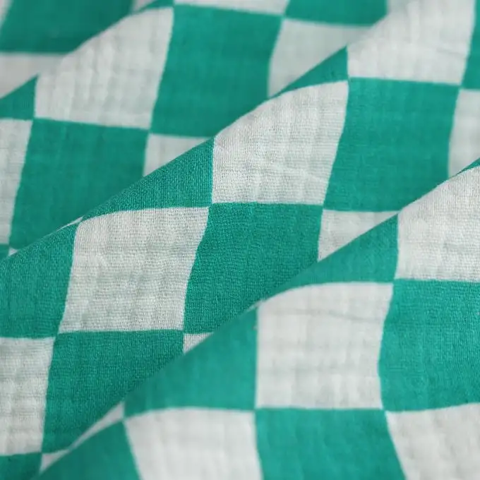 Tessuto doppio gaze a quadri verde chiaro