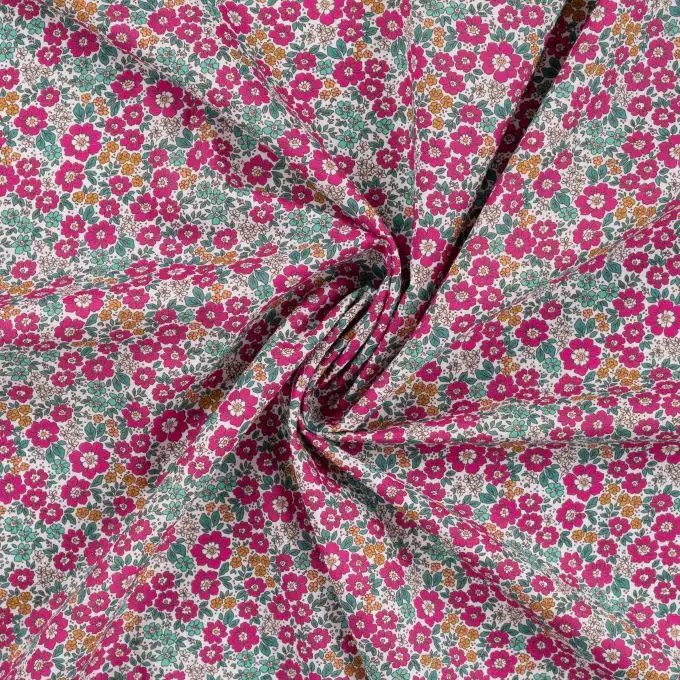 Tessuto voile cotone stampato piccola fiorellino rosa