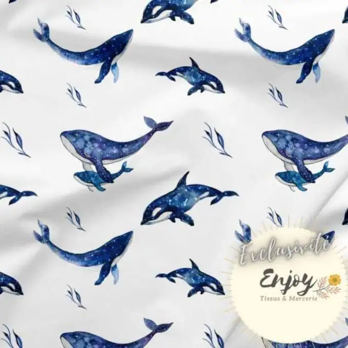 Jersey Mondo Marino Balena blu venduto al metro