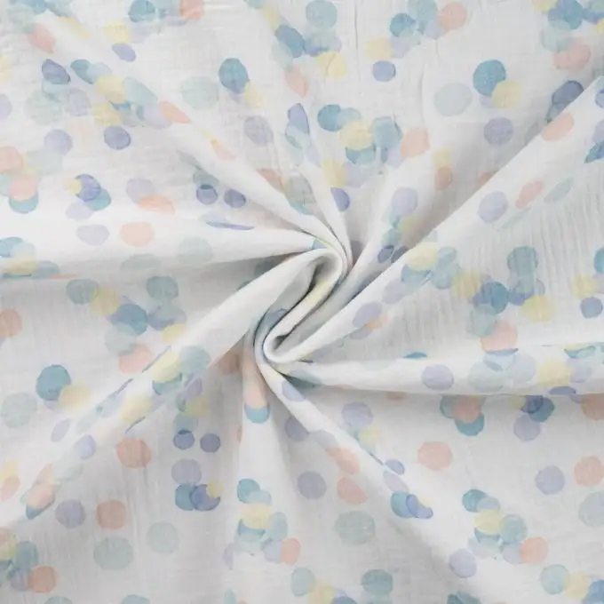 Tessuto doppio gaze stampato multipois blu
