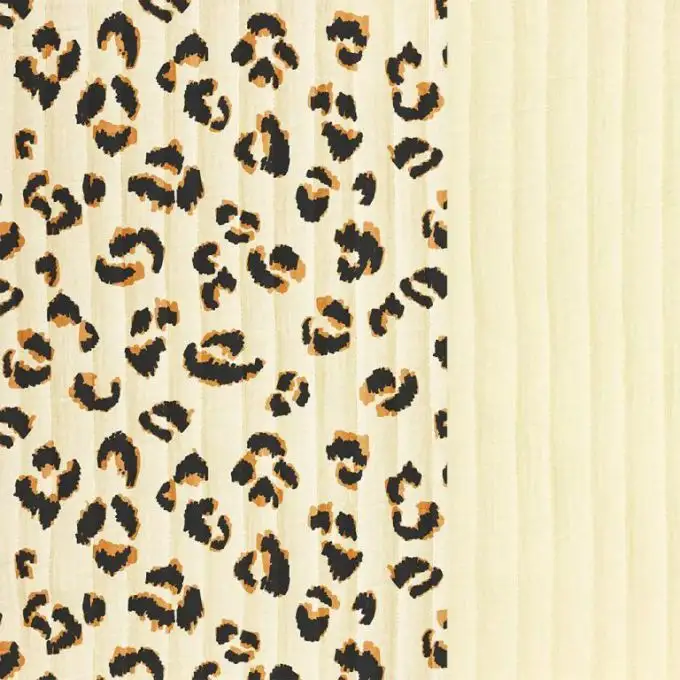 Tessuto trapuntato doppio garza leopardato ecru