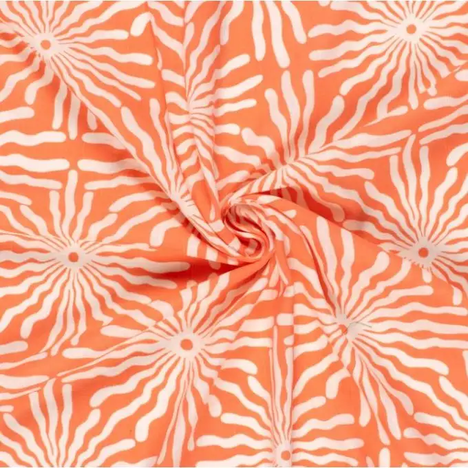 Tessuto tela cotone viscosa maxi sole ecru arancione