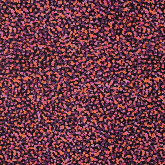 Tessuto viscosa stretch stampato pois astratti rosa e arancione