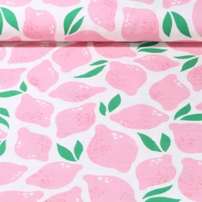 Tessuto doppia garza stampato limone rosa - Albstoffe