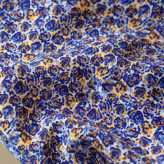 Tessuto viscosa fiori fuochi d'artificio blu - Lise Tailor