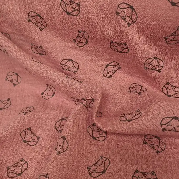 Tessuto doppio garza stampato volpe terracotta