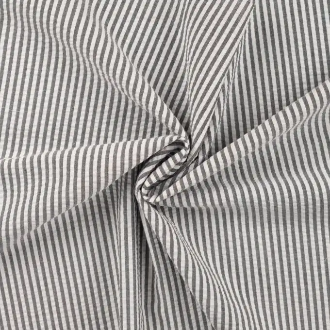 Tessuto seersucker stampato righe nere