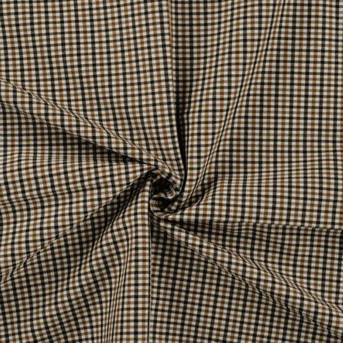 Tessuto Bengaline stampato mini pied de poule marrone