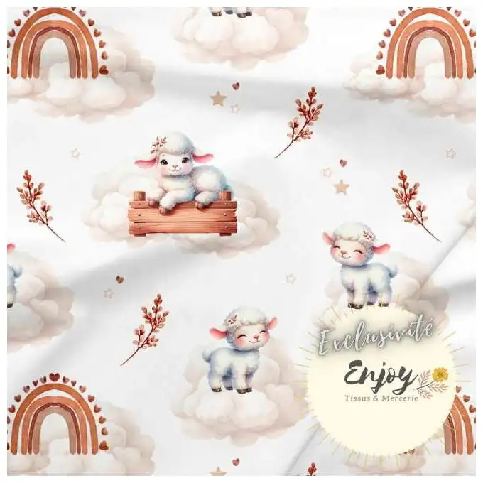 Tessuto French Terry Animali Pecora Marrone venduto al metro