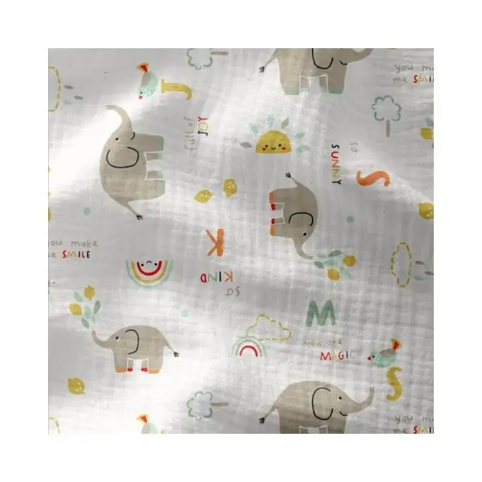 Tessuto doppia garza bambini elefanti