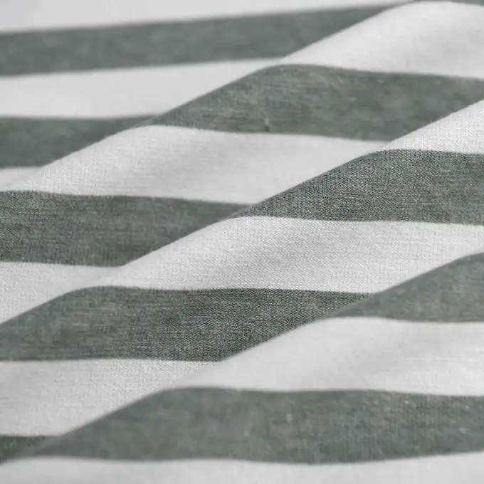 Tessuto jersey poliestere cotone elastan righe ecru kaki