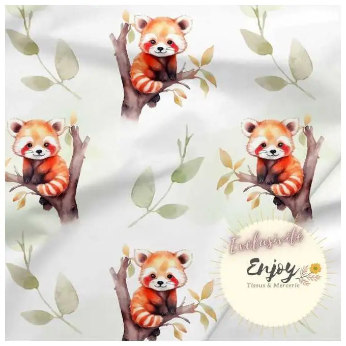 Tessuto French Terry Panda Rosso Arancione venduto al metro