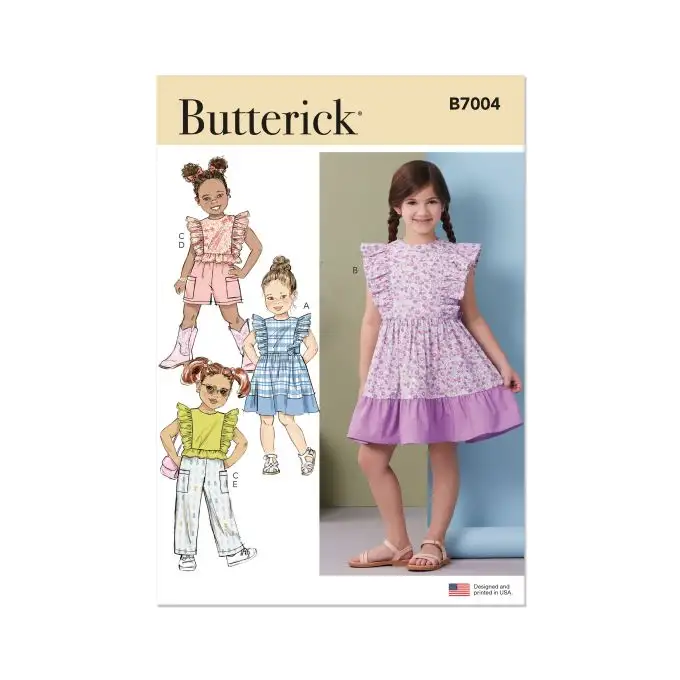 Modello Butterick B7004A Bambino Abito volant 3 8 anni