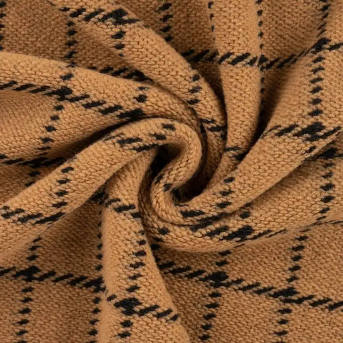 Tessuto lana stampato quadri cammello