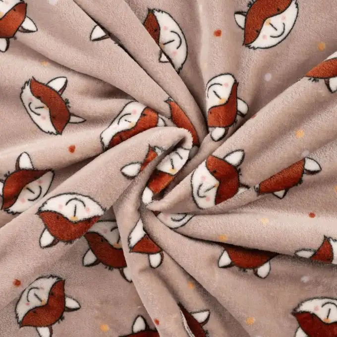 Tessuto Douillette doppio lato stampato volpe beige