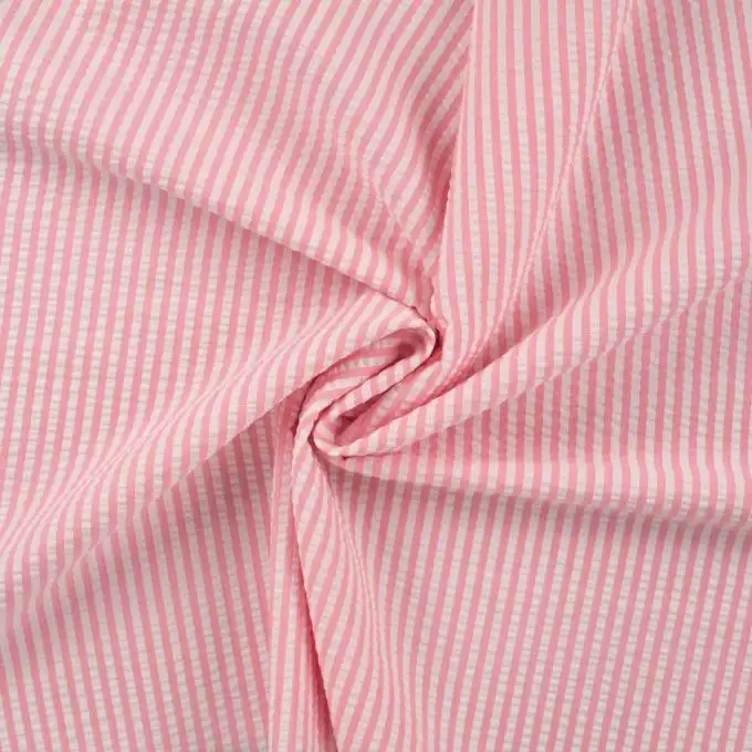 Tessuto seersucker stampato righe rosa