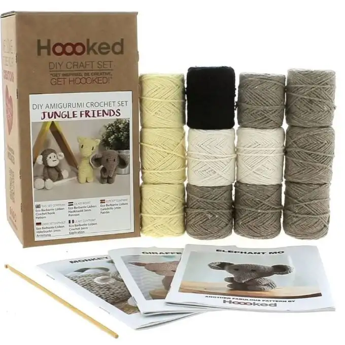 Kit 3 mini amigurumi - scimmia giraffa e elefante - hoooked