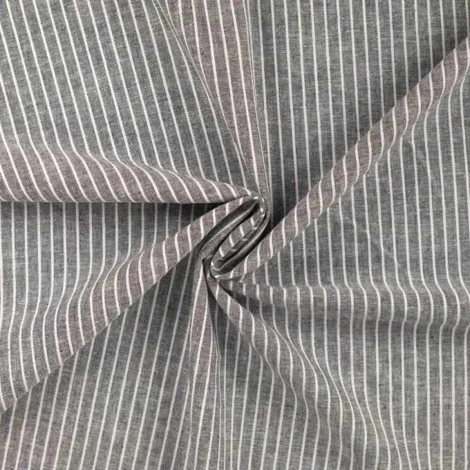 Tessuto cotone lino stampato righe nere