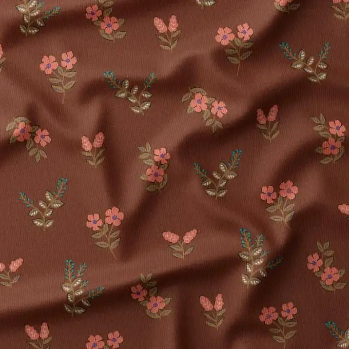 Tessuto velluto millerighe stampato dolce fiore multi marrone