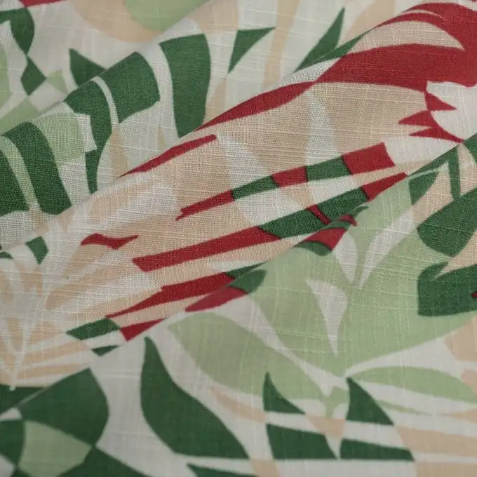 Tessuto tela palma mosaico lampone verde ecru