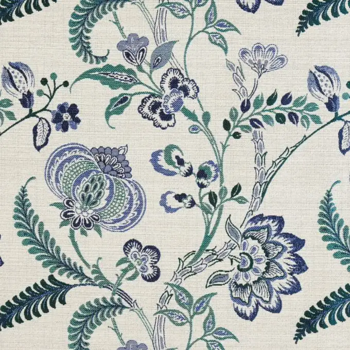 Tessuto jacquard fiori indiani blu