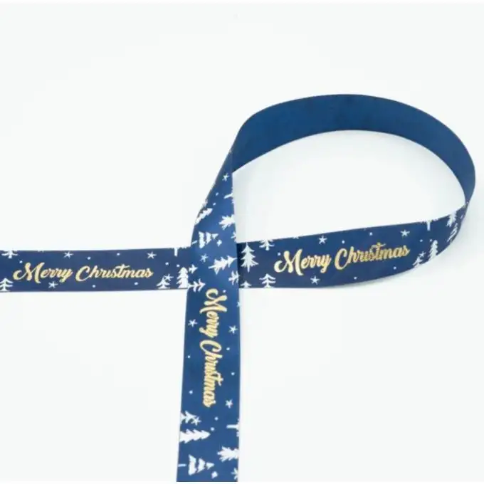 Nastro di Natale satinato Buon Natale blu 25mm