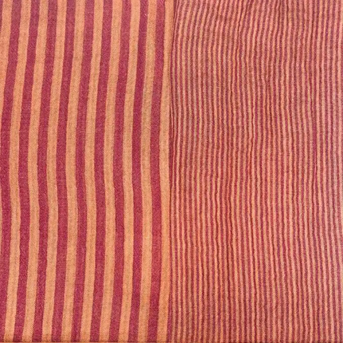 Tessuto doppio gaze rigato rovescio cassonade e dahlia