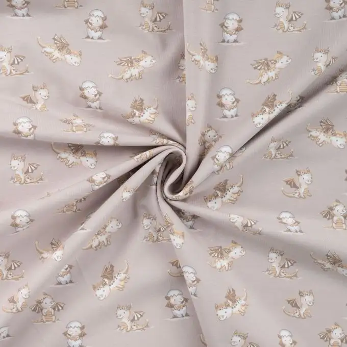 Maglia jersey cotone stampata dinosauri acquerellati beige