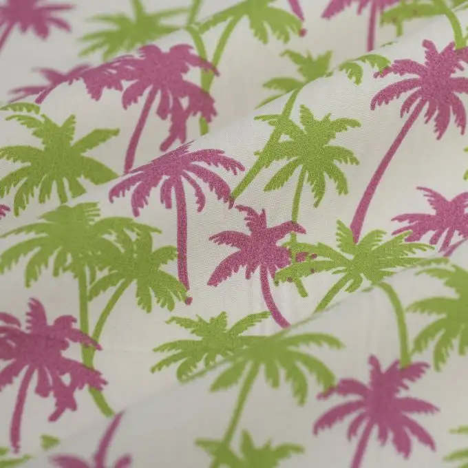 Tessuto popeline cotone palma rosa bianco