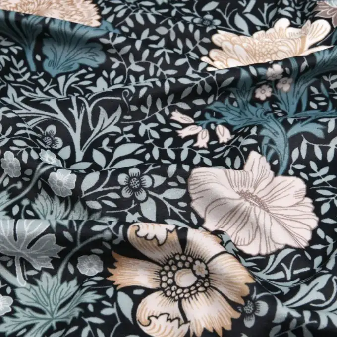 Tessuto velluto poliestere stampato fiore romantico nero