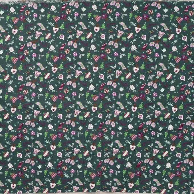 Tessuto cotone natalizio Christmas Spirit viola e blu